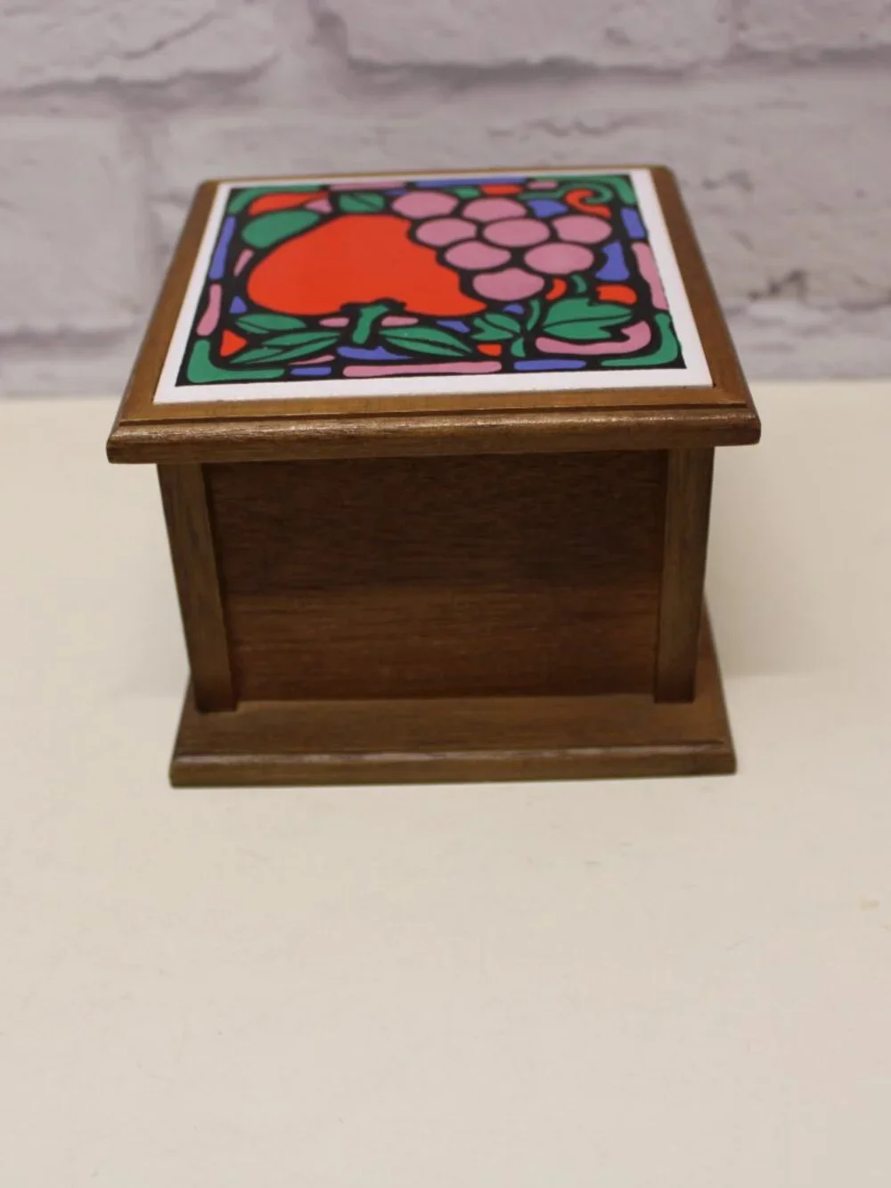 Vintage 1970s Fruit Themed Wooden Dresser Style Storage Coaster Set Box